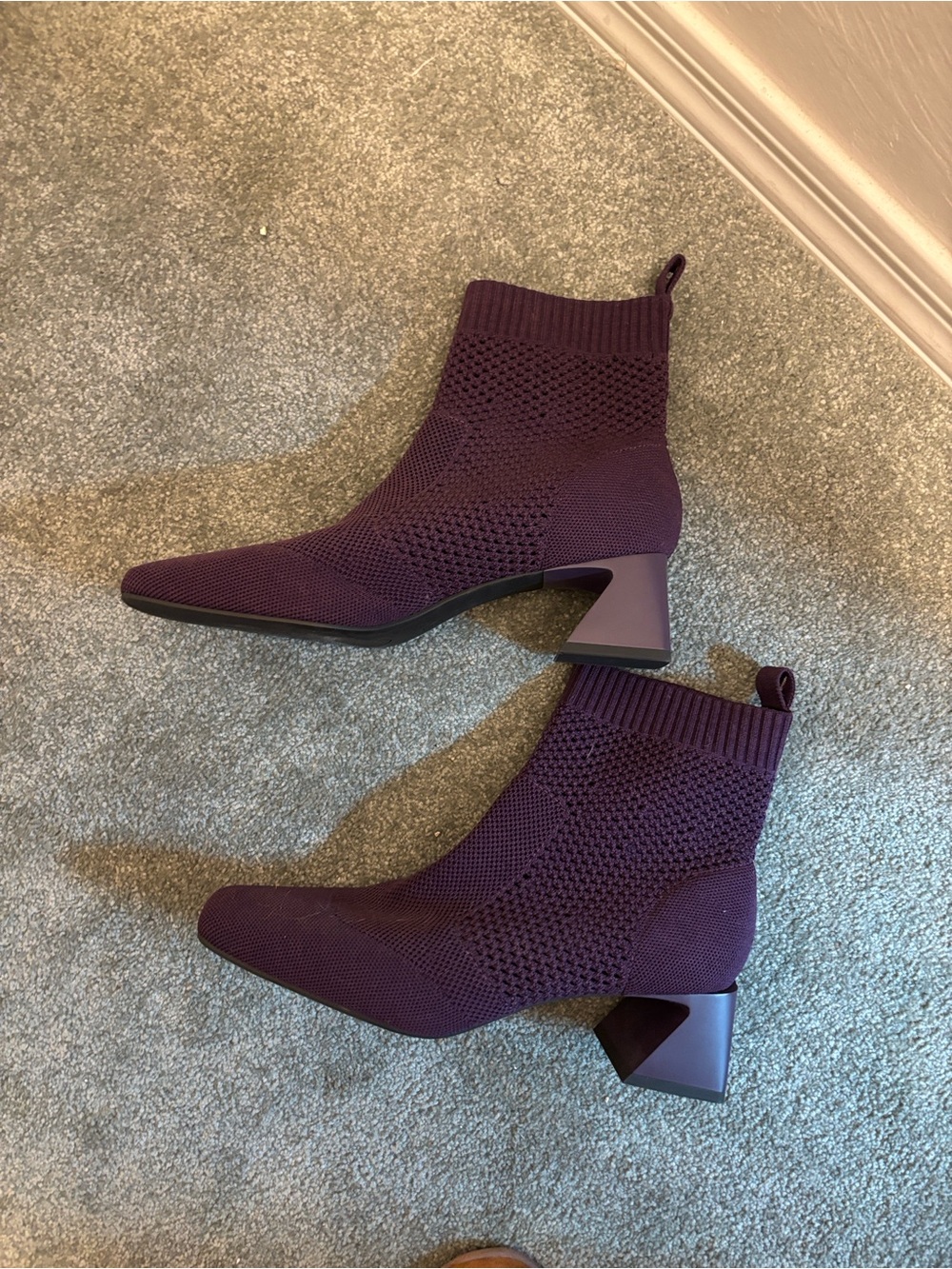 Vivaia Purple Knit Sock Booties with Block Heel